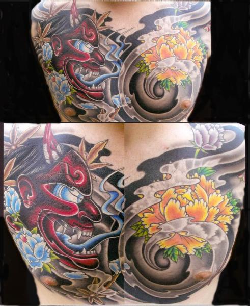 Demon Hannya Mask Chest tattoo by Transcend Tattoo